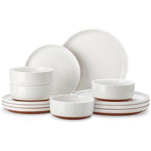 imageMALACASA Plates and Bowls Sets 24 Pieces Modern Ceramic Dinnerware Set for 8 Kitchen Dinner Set Stoneware Dishware Dishes Set Microwave and Dishwasher Safe Pink Series TARAWhite