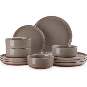 imageMALACASA Plates and Bowls Sets 24 Pieces Modern Ceramic Dinnerware Set for 8 Kitchen Dinner Set Stoneware Dishware Dishes Set Microwave and Dishwasher Safe Brown Series TARABrown