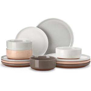 imageMALACASA Plates and Bowls Sets 24 Pieces Modern Ceramic Dinnerware Set for 8 Kitchen Dinner Set Stoneware Dishware Dishes Set Microwave and Dishwasher Safe Brown Series TARAMulticolor