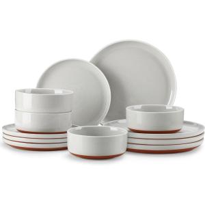 imageMALACASA Plates and Bowls Sets 24 Pieces Modern Ceramic Dinnerware Set for 8 Kitchen Dinner Set Stoneware Dishware Dishes Set Microwave and Dishwasher Safe Pink Series TARAGray