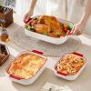 imageMALACASA Casserole Dishes for Oven Ceramic Baking Dishes Set of 3 Rectangular Lasagna Pan Deep Baking Pans Bakeware Sets with Handles Gift Set White with Blue Trim13811794 Series BAKEWhiteRed Trim