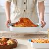 imageMALACASA Casserole Dishes for Oven Ceramic Baking Dishes Set of 3 Rectangular Lasagna Pan Deep Baking Pans Bakeware Sets with Handles Gift Set White with Blue Trim13811794 Series BAKEWhiteBlue Trim