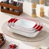 imageMALACASA Casserole Dishes for Oven Ceramic Baking Dishes Set of 3 Rectangular Lasagna Pan Deep Baking Pans Bakeware Sets with Handles Gift Set White with Blue Trim13811794 Series BAKEWhiteRed Trim