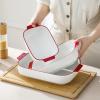 imageMALACASA Casserole Dishes for Oven Ceramic Baking Dishes Set of 3 Rectangular Lasagna Pan Deep Baking Pans Bakeware Sets with Handles Gift Set White with Blue Trim13811794 Series BAKEWhiteRed Trim