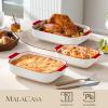 imageMALACASA Casserole Dishes for Oven Ceramic Baking Dishes Set of 3 Rectangular Lasagna Pan Deep Baking Pans Bakeware Sets with Handles Gift Set White with Blue Trim13811794 Series BAKEWhiteRed Trim