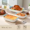 imageMALACASA Casserole Dishes for Oven Ceramic Baking Dishes Set of 3 Rectangular Lasagna Pan Deep Baking Pans Bakeware Sets with Handles Gift Set White with Blue Trim13811794 Series BAKEWhiteBlue Trim