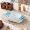 imageMALACASA Casserole Dishes for Oven Ceramic Baking Dishes Set of 3 Rectangular Lasagna Pan Deep Baking Pans Bakeware Sets with Handles Gift Set White with Blue Trim13811794 Series BAKEWhiteBlue Trim
