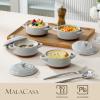 imageMALACASA Mini Cocotte Set  12 OZ Small Casserole Dishes for Oven Ramekins with Lids and Handles Ceramic Mini Dutch Oven Set of 4 Microwave ampamp Dishwasher Safe Khaki White Series TARAKhaki Grey
