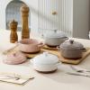 imageMALACASA Mini Cocotte Set  12 OZ Small Casserole Dishes for Oven Ramekins with Lids and Handles Ceramic Mini Dutch Oven Set of 4 Microwave ampamp Dishwasher Safe Khaki White Series TARAMulticolor