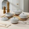 imageMALACASA Mini Cocotte Set  12 OZ Small Casserole Dishes for Oven Ramekins with Lids and Handles Ceramic Mini Dutch Oven Set of 4 Microwave ampamp Dishwasher Safe Khaki White Series TARAKhaki Grey
