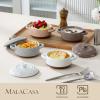 imageMALACASA Mini Cocotte Set  12 OZ Small Casserole Dishes for Oven Ramekins with Lids and Handles Ceramic Mini Dutch Oven Set of 4 Microwave ampamp Dishwasher Safe Khaki White Series TARAMulticolor