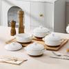 imageMALACASA Mini Cocotte Set  12 OZ Small Casserole Dishes for Oven Ramekins with Lids and Handles Ceramic Mini Dutch Oven Set of 4 Microwave ampamp Dishwasher Safe Khaki White Series TARAKhaki White