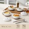 imageMALACASA Mini Cocotte Set  12 OZ Small Casserole Dishes for Oven Ramekins with Lids and Handles Ceramic Mini Dutch Oven Set of 4 Microwave ampamp Dishwasher Safe Khaki White Series TARAKhaki White