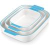 imageMALACASA Casserole Dishes for Oven Ceramic Baking Dishes Set of 3 Rectangular Lasagna Pan Deep Baking Pans Bakeware Sets with Handles Gift Set White with Blue Trim13811794 Series BAKEWhiteBlue Trim
