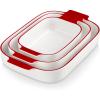 imageMALACASA Casserole Dishes for Oven Ceramic Baking Dishes Set of 3 Rectangular Lasagna Pan Deep Baking Pans Bakeware Sets with Handles Gift Set White with Blue Trim13811794 Series BAKEWhiteRed Trim