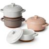 imageMALACASA Mini Cocotte Set  12 OZ Small Casserole Dishes for Oven Ramekins with Lids and Handles Ceramic Mini Dutch Oven Set of 4 Microwave ampamp Dishwasher Safe Khaki White Series TARAMulticolor