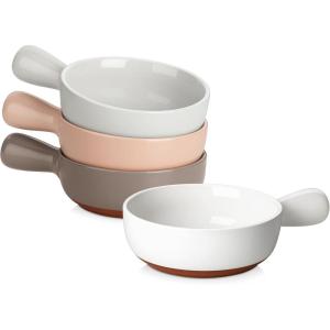 imageMALACASA 23 Oz French Onion Soup Bowls With Handles Ceramic Soup Crocks for Cereal Pasta Beef Stew ChilliOven Microwave Dishwasher Safe Set of 4 Multicolor Series TARAMulticolor