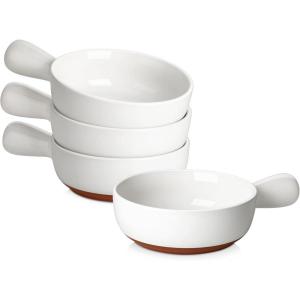 imageMALACASA 23 Oz French Onion Soup Bowls With Handles Ceramic Soup Crocks for Cereal Pasta Beef Stew ChilliOven Microwave Dishwasher Safe Set of 4 Multicolor Series TARAWhite