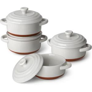 imageMALACASA Mini Cocotte Set  12 OZ Small Casserole Dishes for Oven Ramekins with Lids and Handles Ceramic Mini Dutch Oven Set of 4 Microwave ampamp Dishwasher Safe Khaki White Series TARAKhaki Grey