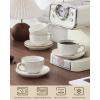 imageMALACASA 8 OZ Cappuccino Cups with Saucers Set of 4  Stackable Espresso and Tea Cups Dishwasher Safe White Ceramic Coffee Mugs for Latte Cappuccino and Americano8 OZ
