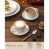 imageMALACASA 8 OZ Cappuccino Cups with Saucers Set of 4  Stackable Espresso and Tea Cups Dishwasher Safe White Ceramic Coffee Mugs for Latte Cappuccino and Americano8 OZ