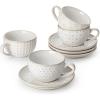 imageMALACASA 8 OZ Cappuccino Cups with Saucers Set of 4  Stackable Espresso and Tea Cups Dishwasher Safe White Ceramic Coffee Mugs for Latte Cappuccino and Americano6 OZ