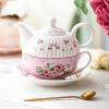imageMALACASA Tea for One Set Teapot Porcelain Tea Pot Set for One Serving Teapot 11 Ounce Teacup and Saucer Set Cup 84 Ounce Saucer 6 Inch Series SWEETTIME