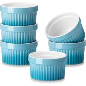 imageMALACASA Ramekins 8 oz Oven Safe Large Ceramic Souffle Dishes for Baking ampamp Serving Stoneware Custard Cups Ramekin for Creme Brulee Baking Bowls Set of 6 Grey Series RAMEKINDISHBlue