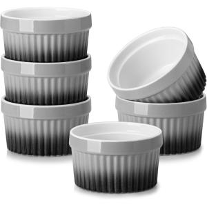 imageMALACASA Ramekins 8 oz Oven Safe Large Ceramic Souffle Dishes for Baking ampamp Serving Stoneware Custard Cups Ramekin for Creme Brulee Baking Bowls Set of 6 Grey Series RAMEKINDISHGrey