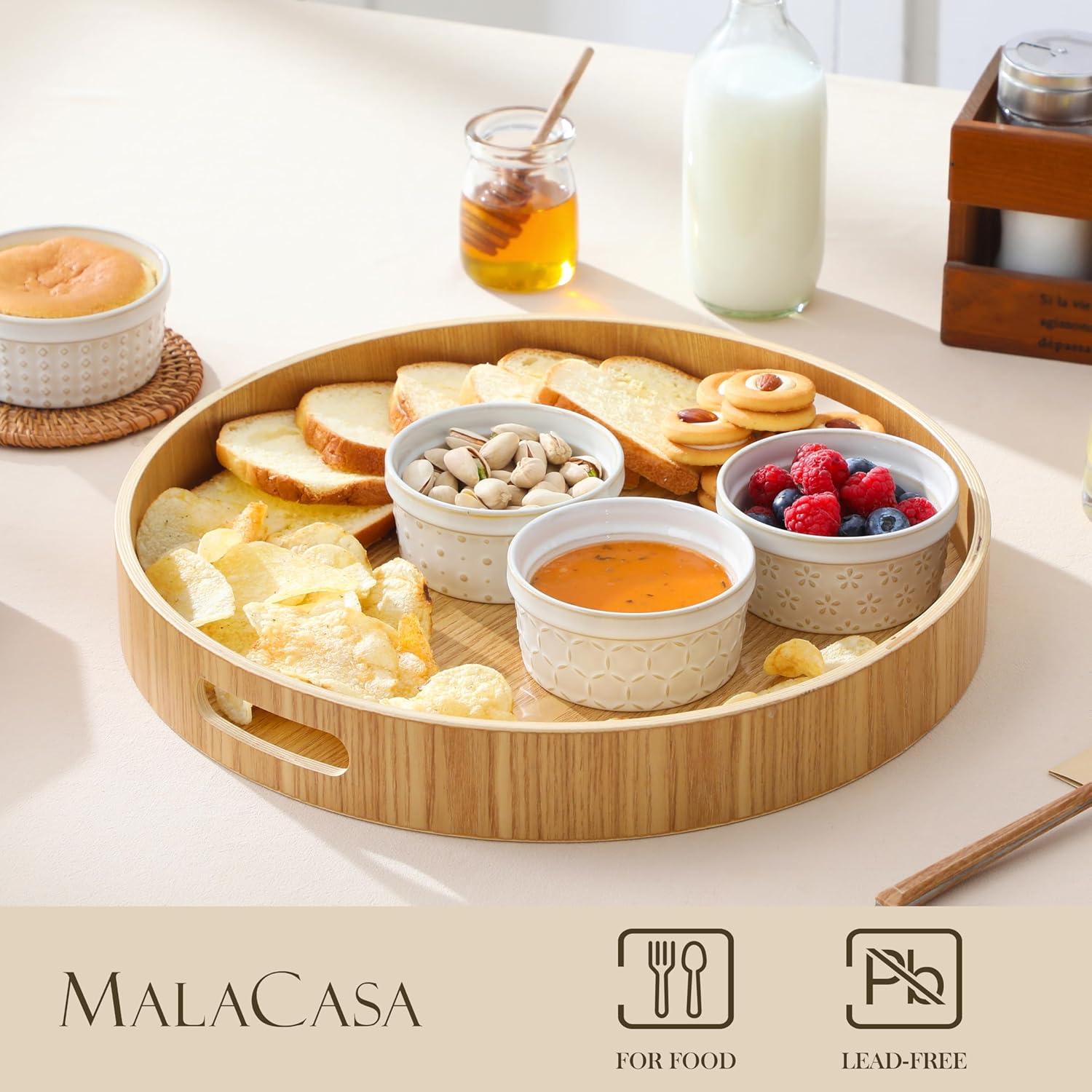 imageMALACASA Ramekins 6 Oz Oven Safe Ceramic Creme Brulee Souffle Dishes Pudding Custard Cups Ramekin For Baking Small Dipping Sauce Bowls Set of 4 Microwave and Dishwasher Safe Arctic White4 oz