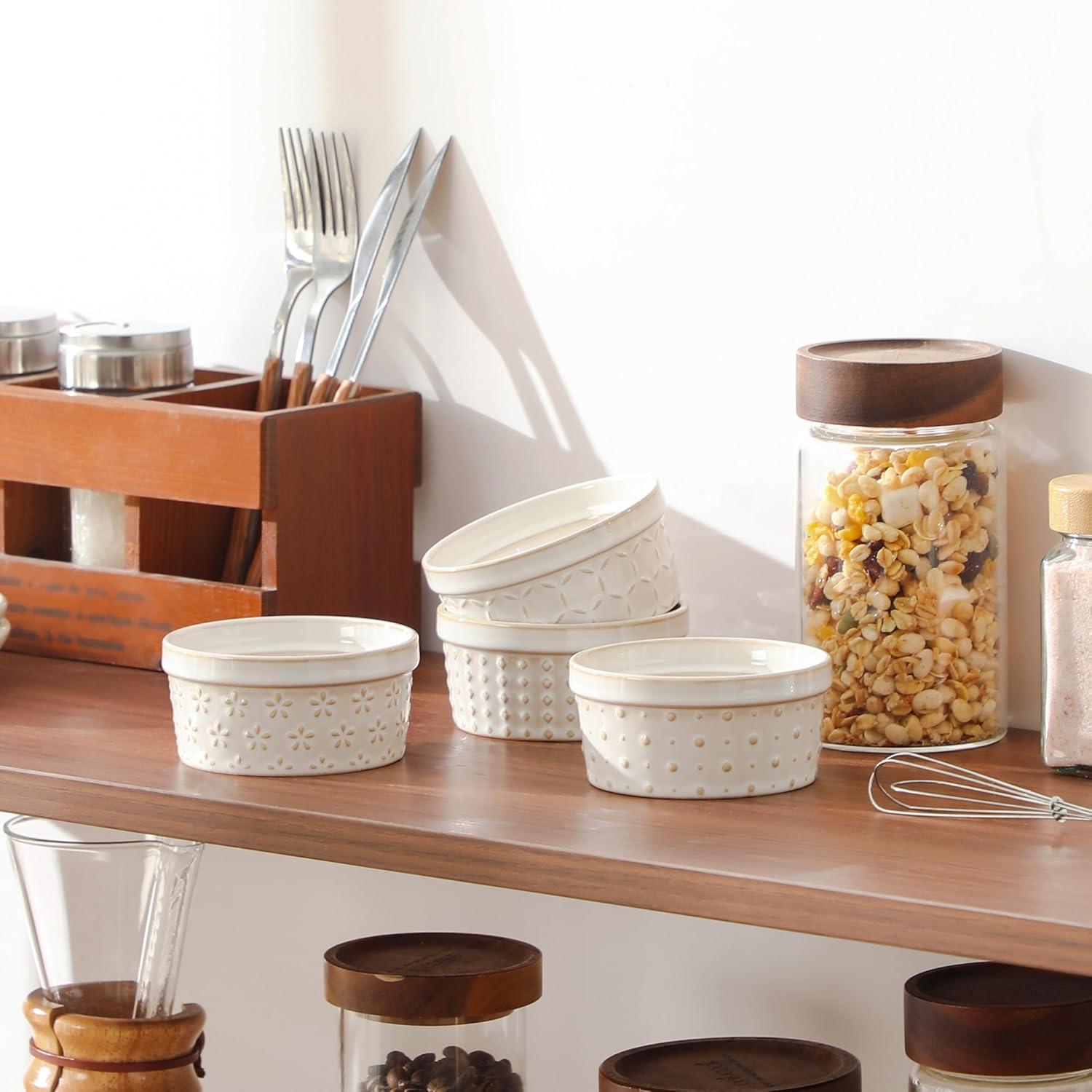 imageMALACASA Ramekins 6 Oz Oven Safe Ceramic Creme Brulee Souffle Dishes Pudding Custard Cups Ramekin For Baking Small Dipping Sauce Bowls Set of 4 Microwave and Dishwasher Safe Arctic White4 oz