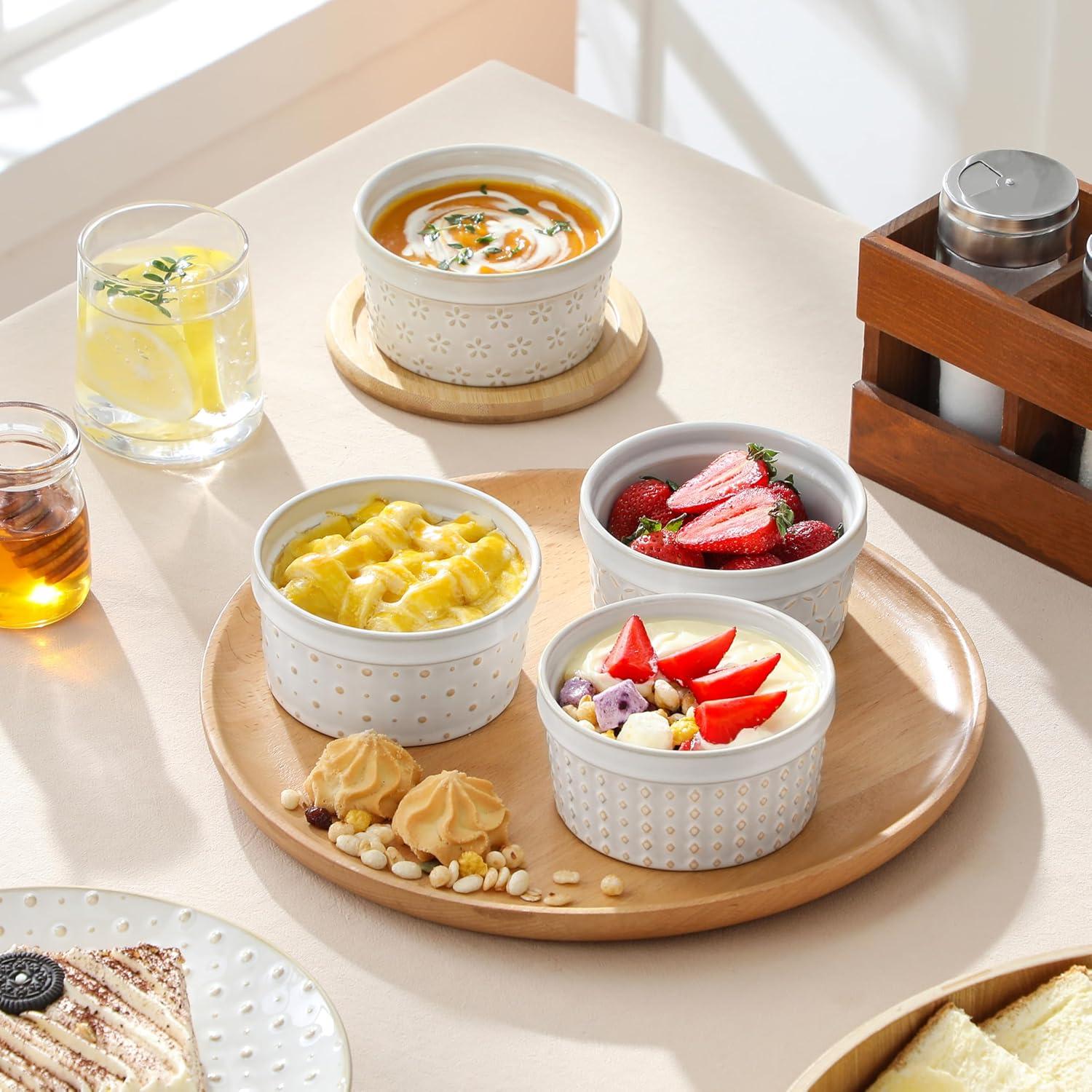 imageMALACASA Ramekins 6 Oz Oven Safe Ceramic Creme Brulee Souffle Dishes Pudding Custard Cups Ramekin For Baking Small Dipping Sauce Bowls Set of 4 Microwave and Dishwasher Safe Arctic White8 oz