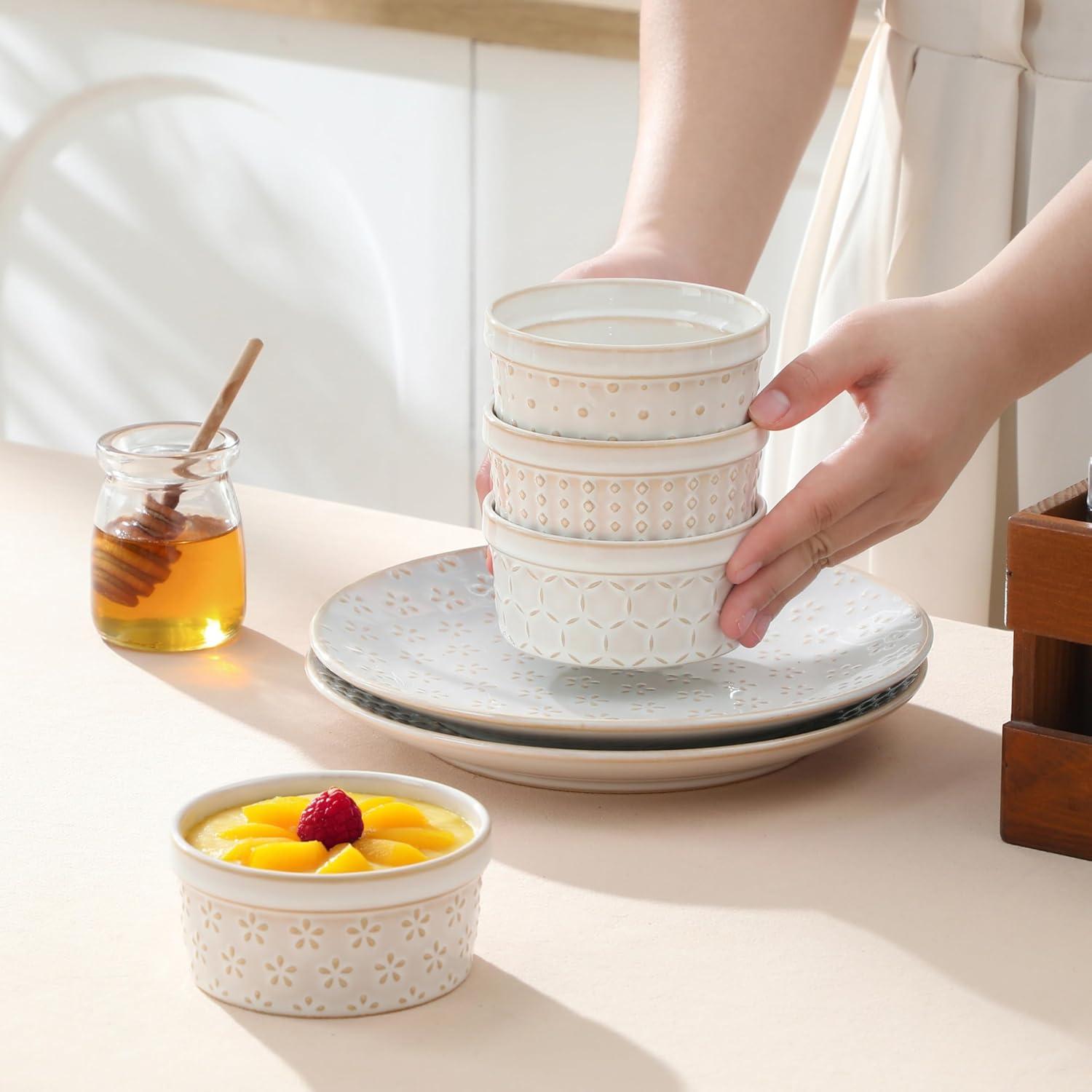 imageMALACASA Ramekins 6 Oz Oven Safe Ceramic Creme Brulee Souffle Dishes Pudding Custard Cups Ramekin For Baking Small Dipping Sauce Bowls Set of 4 Microwave and Dishwasher Safe Arctic White4 oz