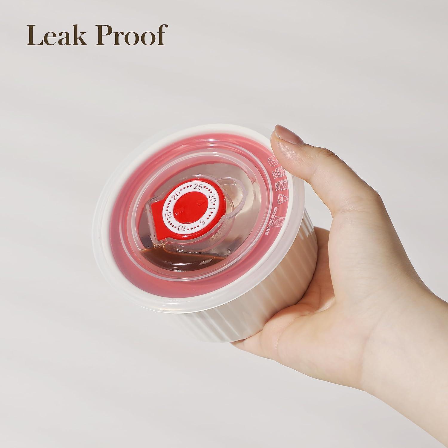 imageMALACASA Ramekins with Lids 8 oz  Set of 6 White Porcelain Creme Brulee Souffle Ramekins with Covers Ceramic Custard Cups for Baking Dishwasher and Oven Safe Series RAMEKINDISH