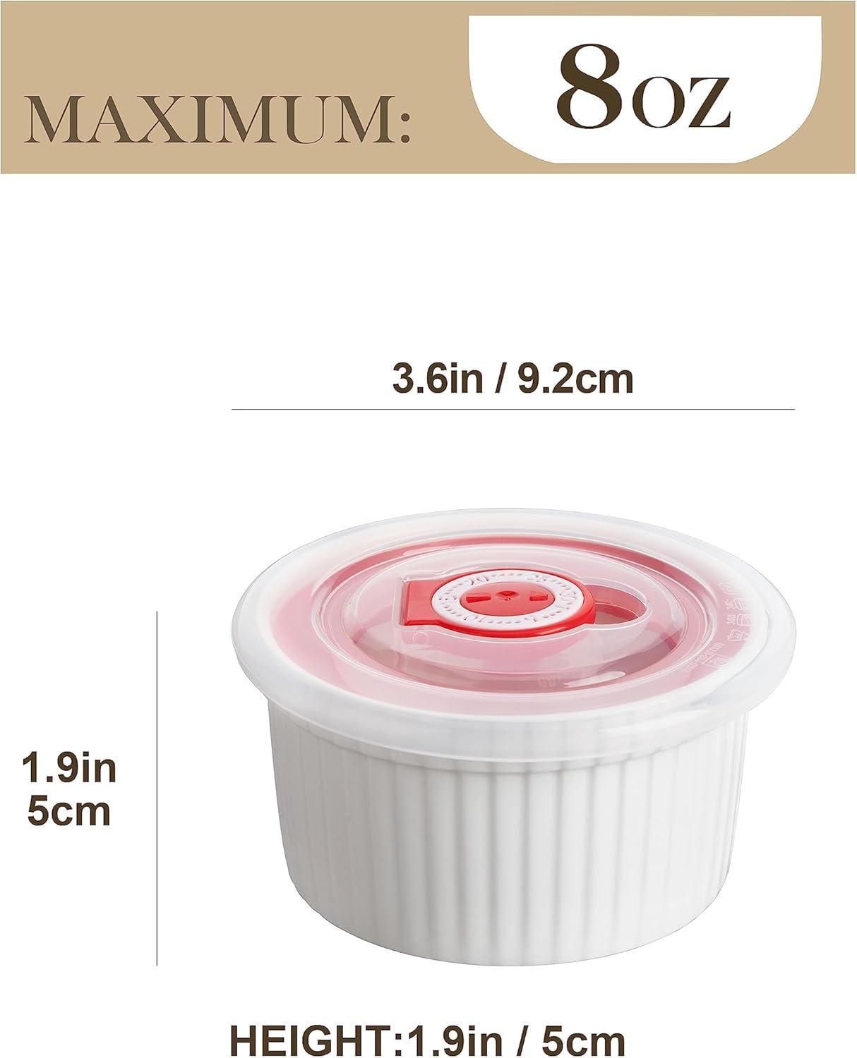 imageMALACASA Ramekins with Lids 8 oz  Set of 6 White Porcelain Creme Brulee Souffle Ramekins with Covers Ceramic Custard Cups for Baking Dishwasher and Oven Safe Series RAMEKINDISH