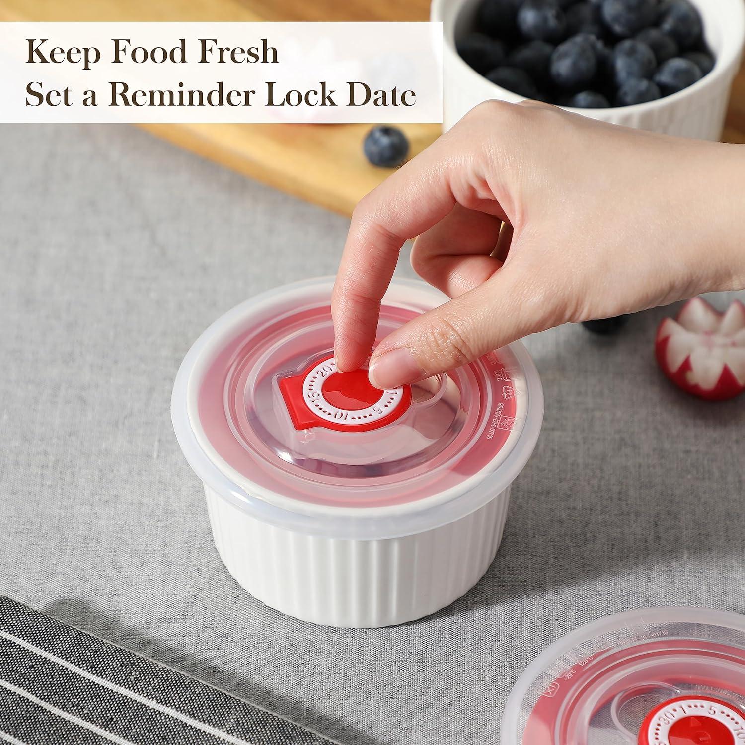 imageMALACASA Ramekins with Lids 8 oz  Set of 6 White Porcelain Creme Brulee Souffle Ramekins with Covers Ceramic Custard Cups for Baking Dishwasher and Oven Safe Series RAMEKINDISH