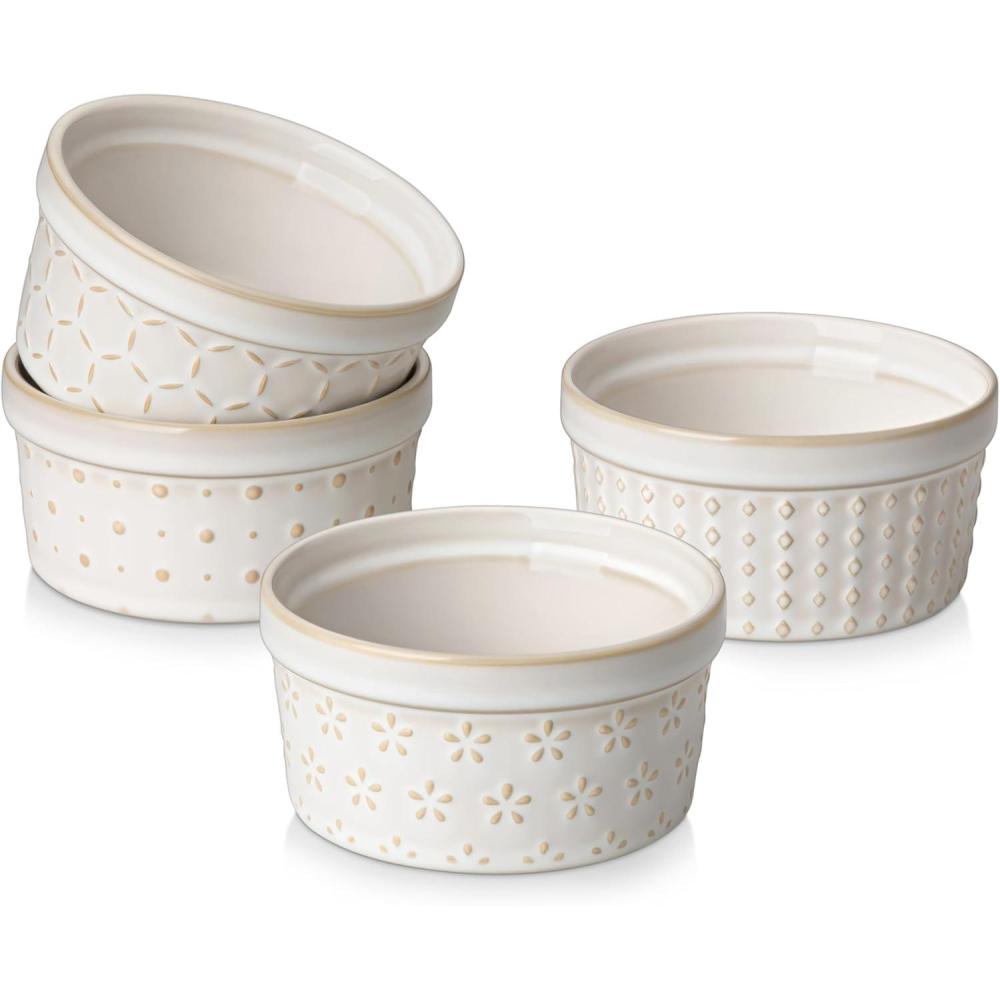 imageMALACASA Ramekins 6 Oz Oven Safe Ceramic Creme Brulee Souffle Dishes Pudding Custard Cups Ramekin For Baking Small Dipping Sauce Bowls Set of 4 Microwave and Dishwasher Safe Arctic White6 oz