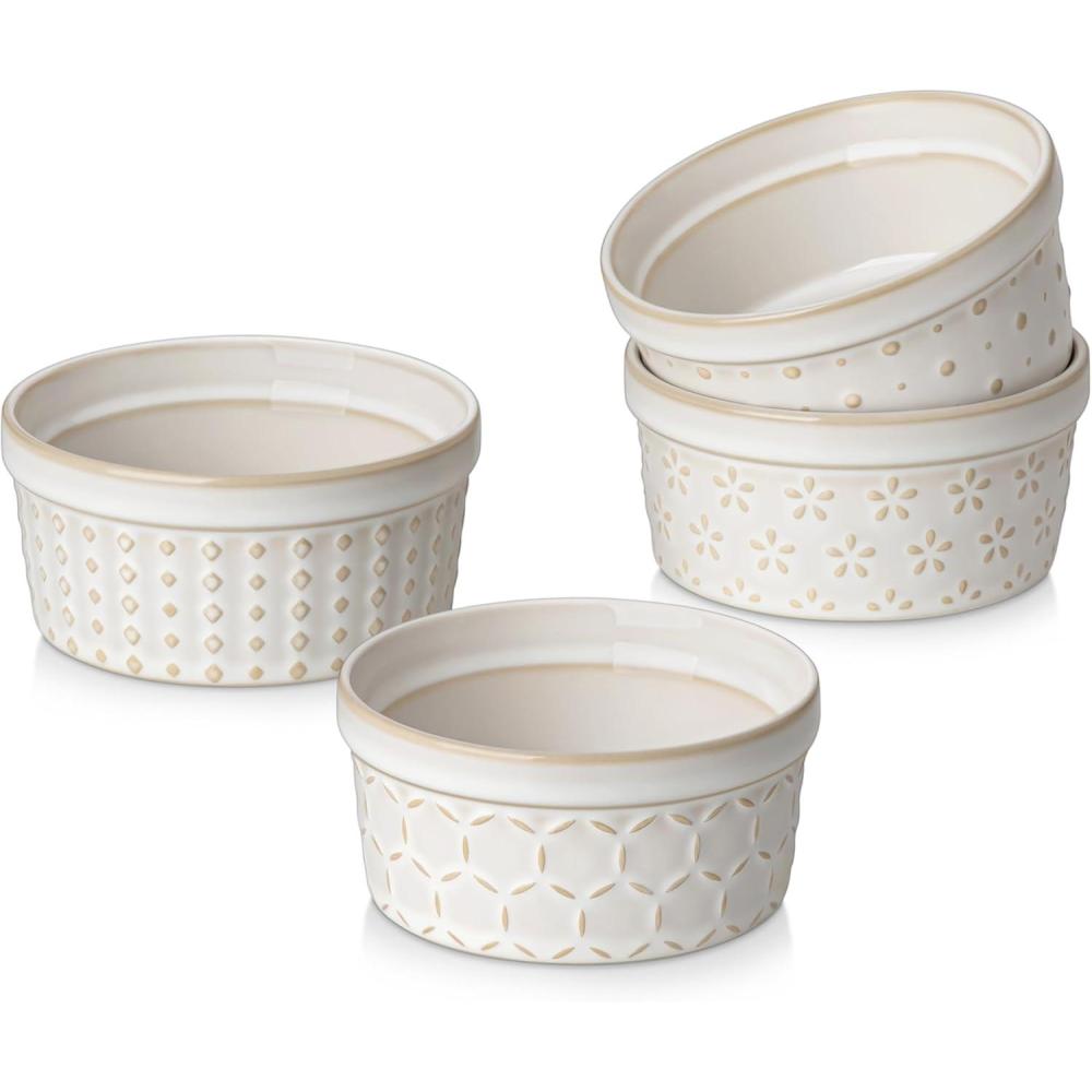 imageMALACASA Ramekins 6 Oz Oven Safe Ceramic Creme Brulee Souffle Dishes Pudding Custard Cups Ramekin For Baking Small Dipping Sauce Bowls Set of 4 Microwave and Dishwasher Safe Arctic White4 oz