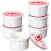 imageMALACASA Ramekins with Lids 8 oz  Set of 6 White Porcelain Creme Brulee Souffle Ramekins with Covers Ceramic Custard Cups for Baking Dishwasher and Oven Safe Series RAMEKINDISH