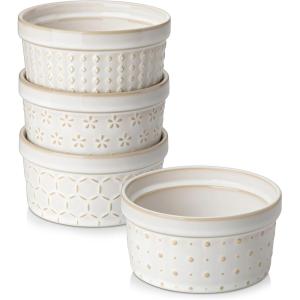 imageMALACASA Ramekins 6 Oz Oven Safe Ceramic Creme Brulee Souffle Dishes Pudding Custard Cups Ramekin For Baking Small Dipping Sauce Bowls Set of 4 Microwave and Dishwasher Safe Arctic White8 oz