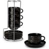 imageMALACASA 8 OZ Porcelain Espresso Cups with Saucers and Metal Stand Set of 4 Stackable Cappuccino Cups Marble White Expresso Shots Cup Set for Coffee Drinks Latte TeaMarble Black