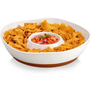imageMALACASA Ceramic Chips and Dip Serving Tray 12 Inch Large Divided Bowls Set for Salsa Veggies ampamp Dip Appetizers Snacks FreeForm Serving Dish Platter for Parties Hosting ampamp Entertaining GrayWhite