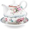 image:imageMALACASA Teapot Set Porcelain Tea Pot Serving Tea for One Set Blooming amp Loose Leaf Teapots 11 Ounce Teapots 84 Ounce Teacup and Saucer Set Series SWEETTIME