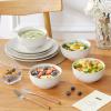 image:imageMALACASA 16 Pieces Dinnerware Sets Modern Relief Design Plates and Bowls Sets White Dish Set for 4 Kitchen Ceramic Dinner Plates Dishware Set Microwave and Dishwasher Safe Series LYDIAWhite