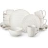 image:imageMALACASA 16 Pieces Dinnerware Sets Modern Relief Design Plates and Bowls Sets White Dish Set for 4 Kitchen Ceramic Dinner Plates Dishware Set Microwave and Dishwasher Safe Series LYDIAWhite