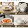 image:imageMALACASA 16 Pieces Dinnerware Sets Modern Relief Design Plates and Bowls Sets White Dish Set for 4 Kitchen Ceramic Dinner Plates Dishware Set Microwave and Dishwasher Safe Series LYDIAWhite