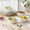 image:imageMALACASA 16 Pieces Dinnerware Sets Modern Relief Design Plates and Bowls Sets White Dish Set for 4 Kitchen Ceramic Dinner Plates Dishware Set Microwave and Dishwasher Safe Series LYDIAWhite