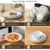 image:imageMALACASA 16 Pieces Dinnerware Sets Modern Relief Design Plates and Bowls Sets White Dish Set for 4 Kitchen Ceramic Dinner Plates Dishware Set Microwave and Dishwasher Safe Series LYDIAWhite