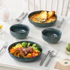 image:imageMALACASA 48 Oz Large Pasta Bowls 95 Inch Ceramic Salad Bowls Serving Bowls Wide and Shallow Plates Pasta Plates Modern Relief Design Microwave amp Dishwasher Safe Set of 4 Blue Series LYDIAGreen
