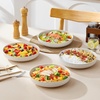 image:imageMALACASA 48 Oz Large Pasta Bowls 95 Inch Ceramic Salad Bowls Serving Bowls Wide and Shallow Plates Pasta Plates Modern Relief Design Microwave amp Dishwasher Safe Set of 4 Blue Series LYDIAWhite